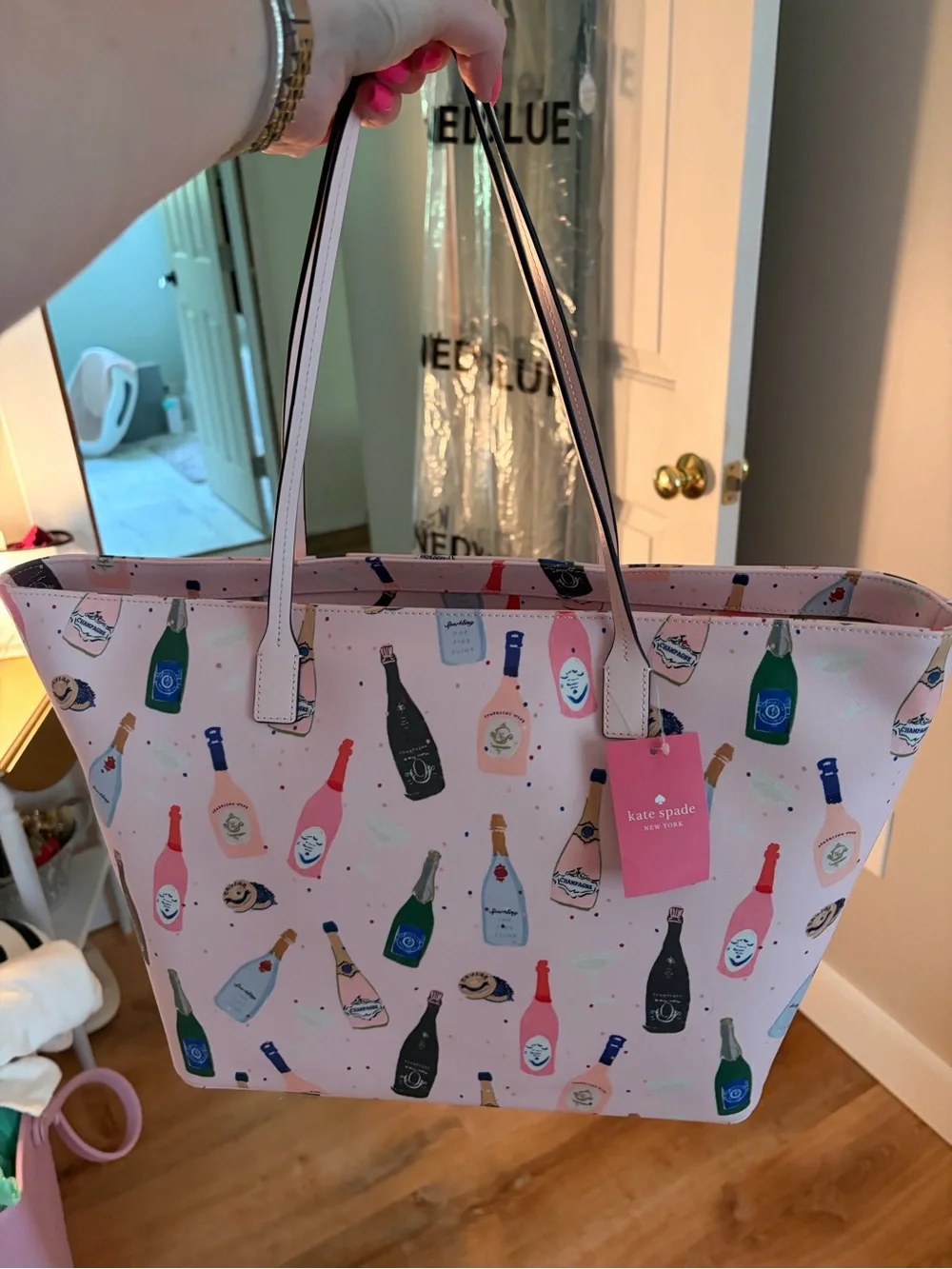 kate spade Pink Champagne Bottle Print Tote